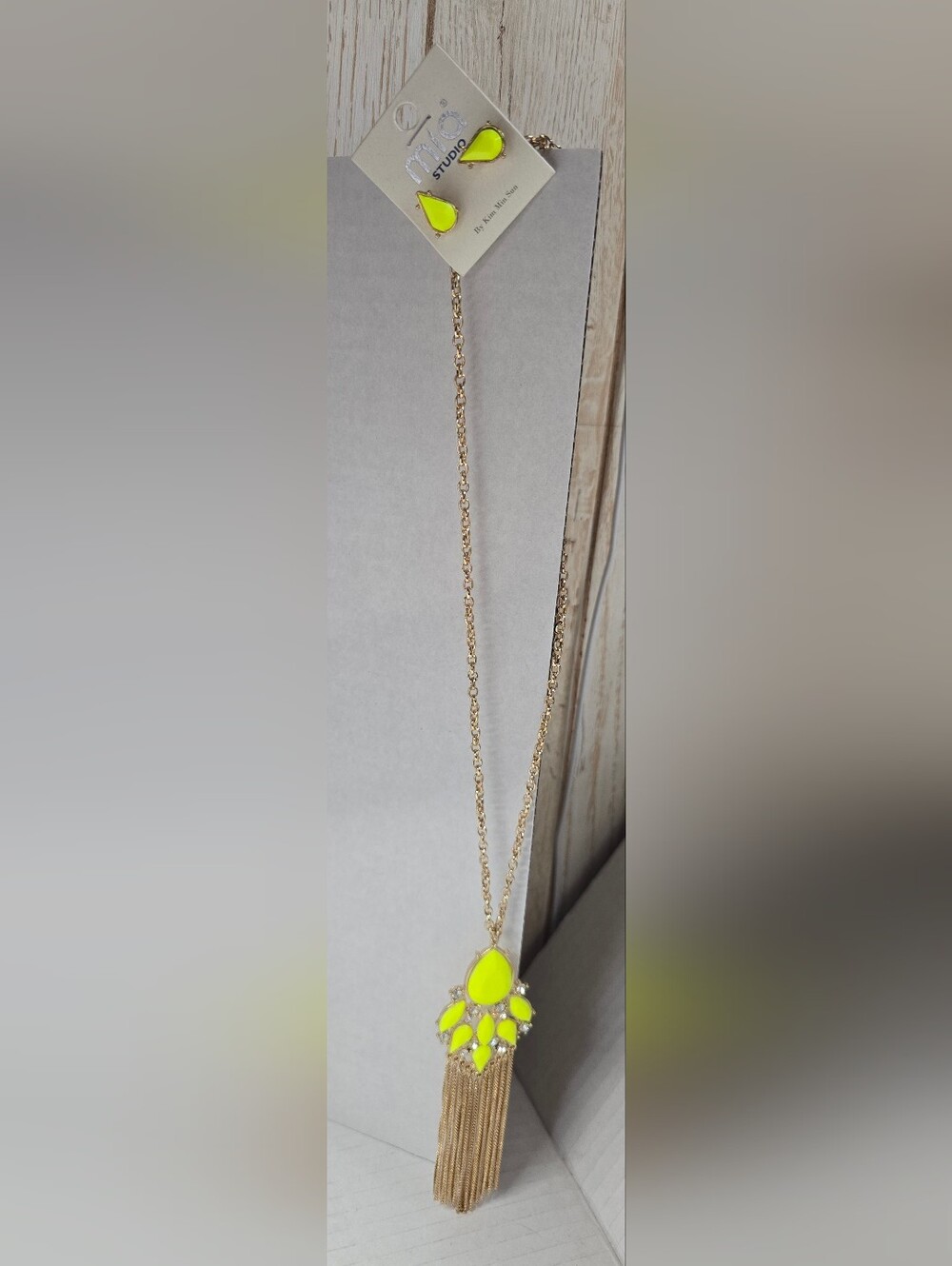 Mia Studio Neon Yellow Teardrop Pendant Tassel Necklace